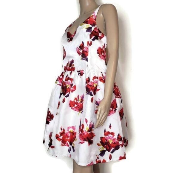 Bailey Blue white and red large print Print Sleeveless A-Line sun dress sz 14 - Picture 3 of 6